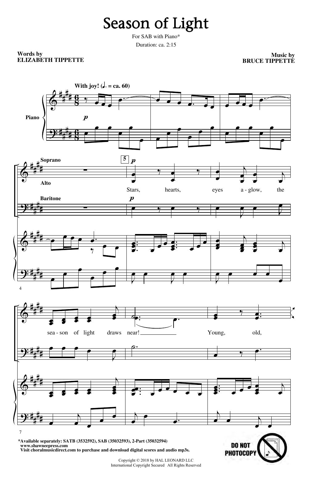 Bruce Tippette & Elizabeth Tippette Season Of Light sheet music notes and chords arranged for 2-Part Choir