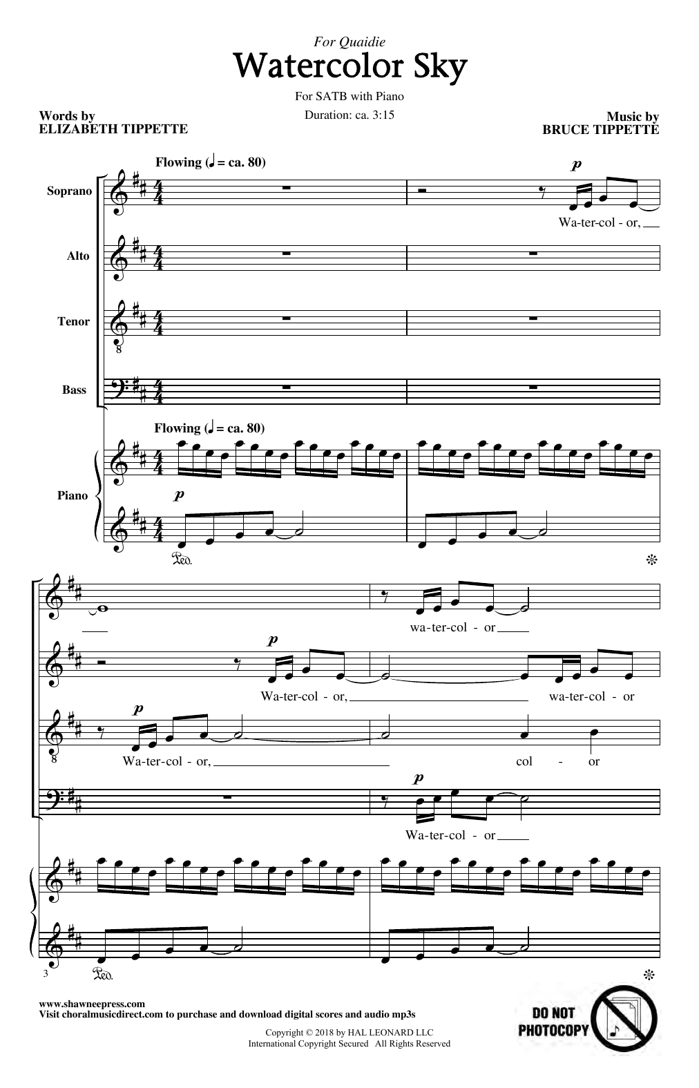 Bruce Tippette & Elizabeth Tippette Watercolor Sky sheet music notes and chords arranged for SATB Choir