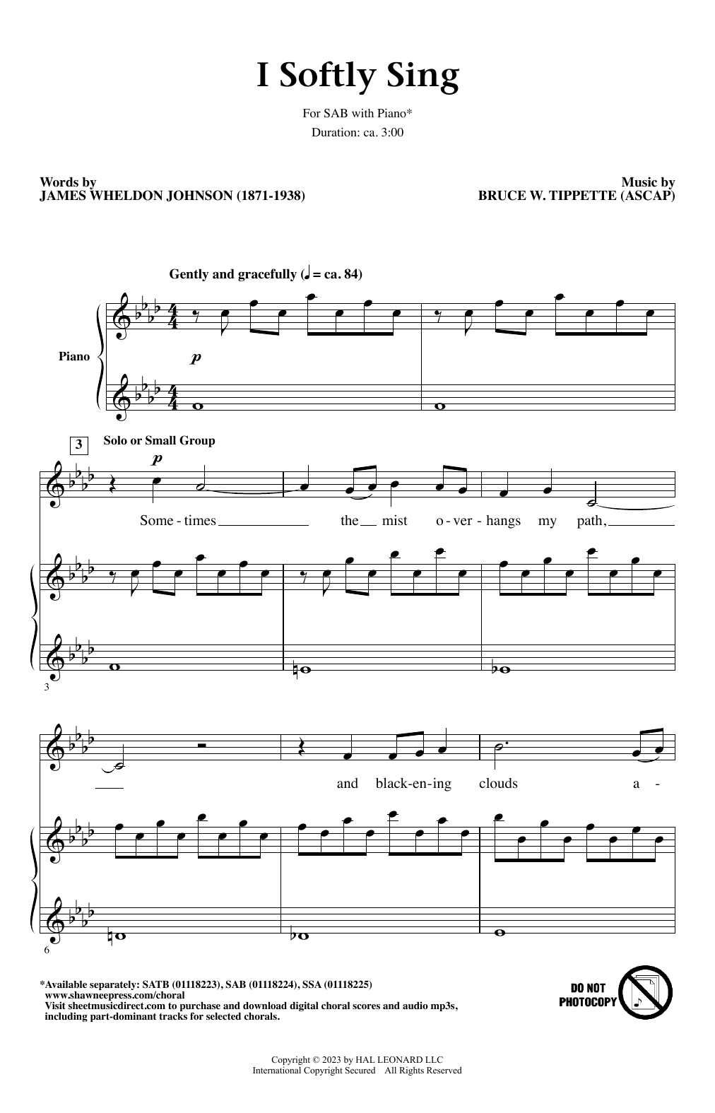 Bruce W. Tippette I Softly Sing sheet music notes and chords arranged for SSA Choir
