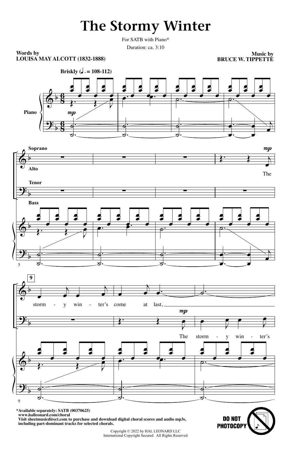 Bruce W. Tippette The Stormy Winter sheet music notes and chords arranged for SATB Choir