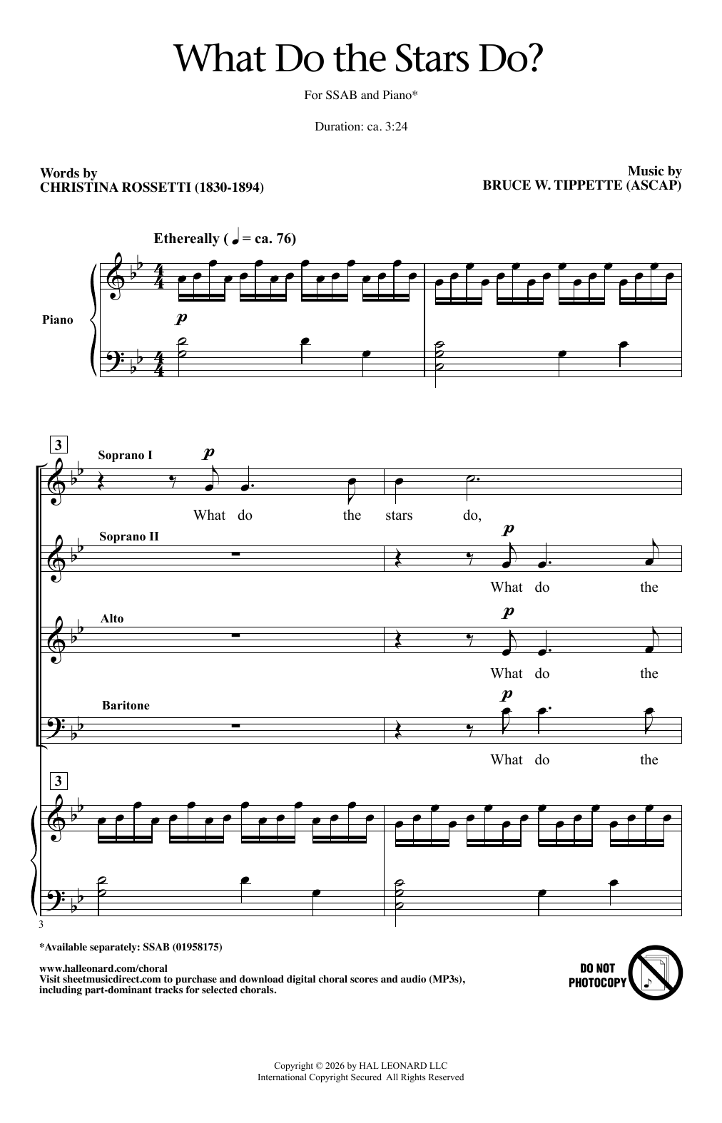Bruce W. Tippette What Do The Stars Do? sheet music notes and chords arranged for SSAB Choir