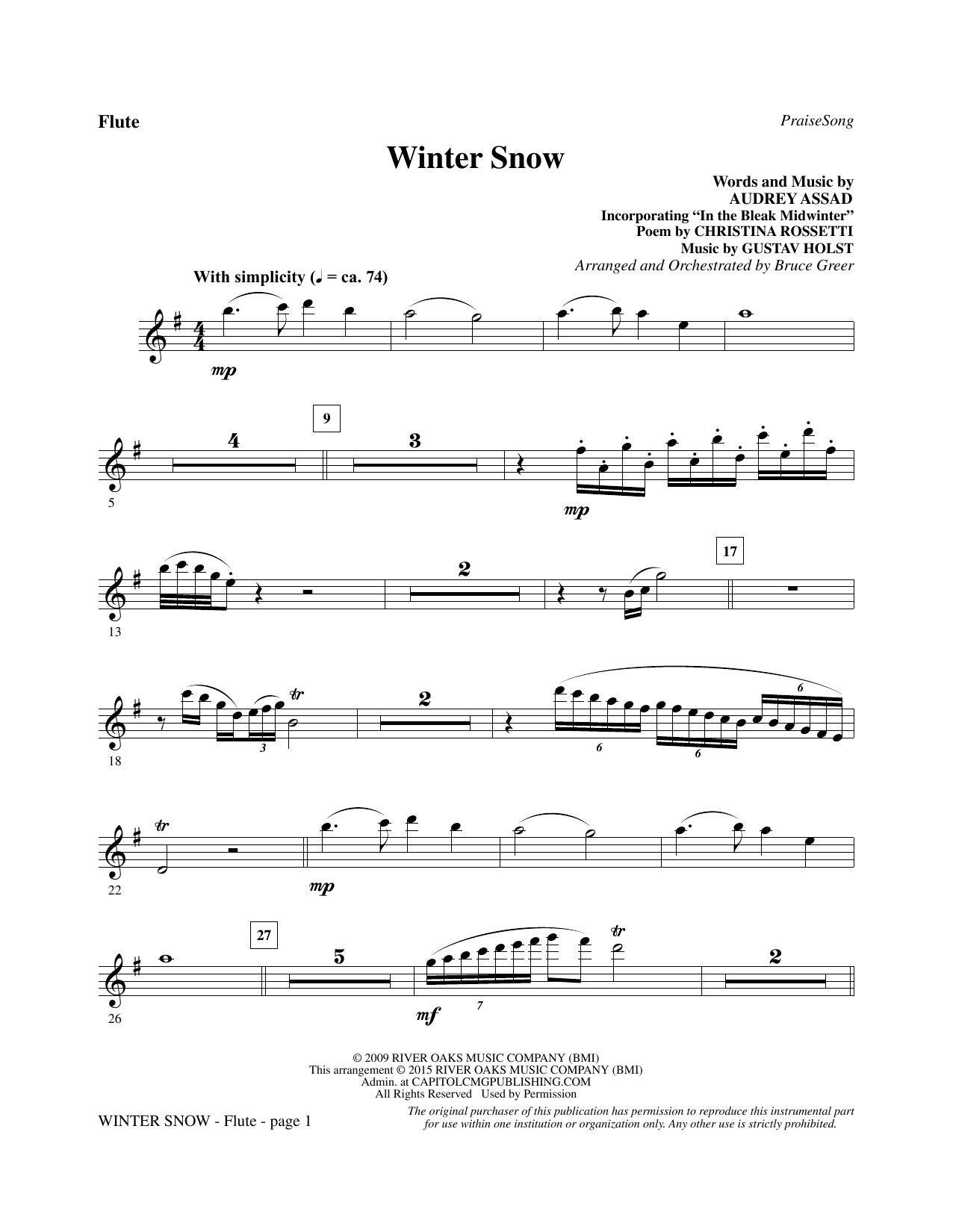 Bruce Greer Winter Snow - Flute sheet music notes and chords. Download Printable PDF.