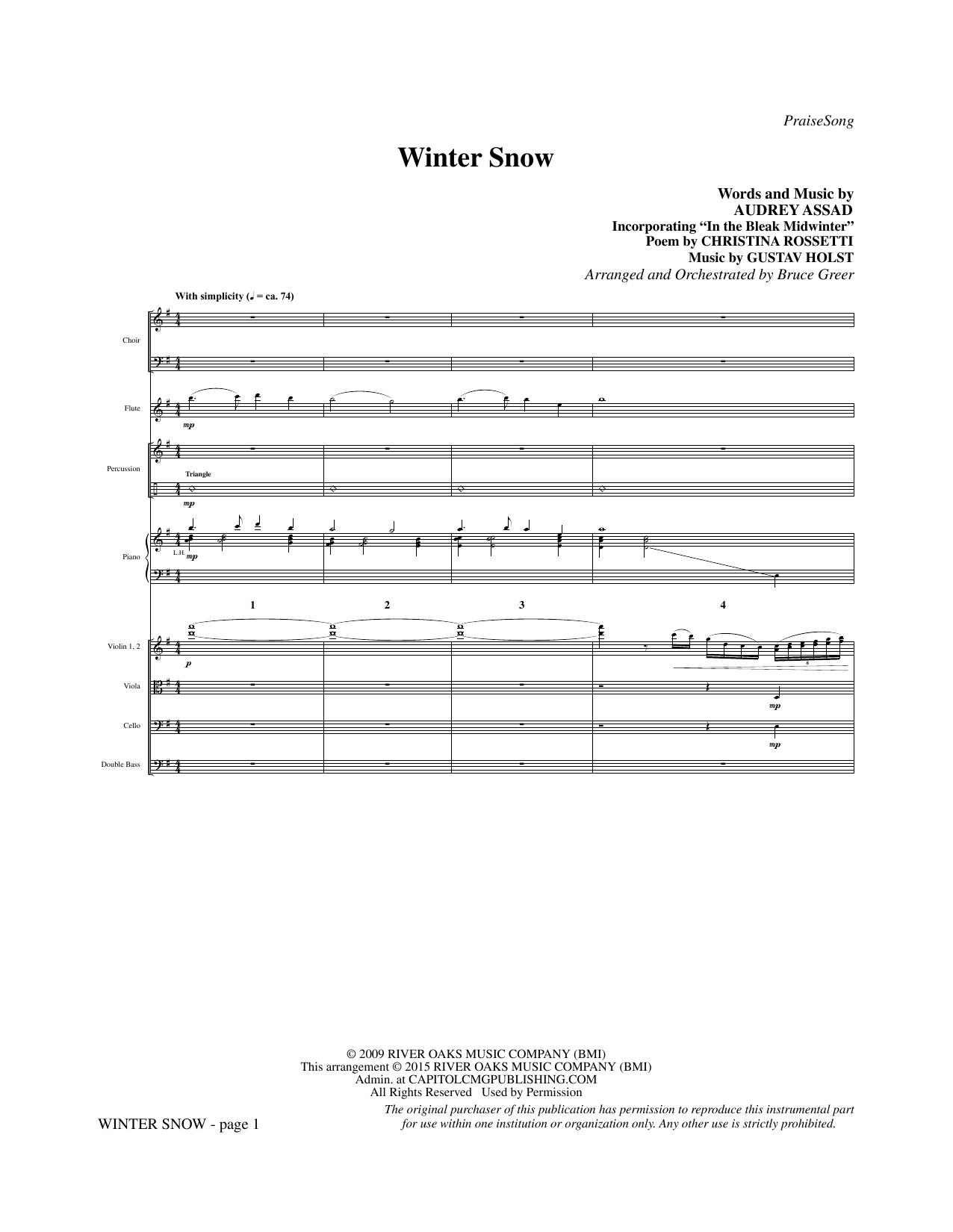 Bruce Greer Winter Snow - Full Score sheet music notes and chords. Download Printable PDF.