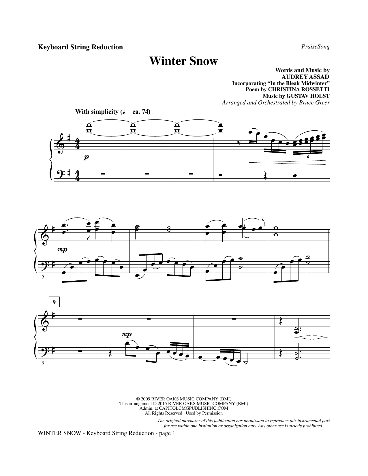 Bruce Greer Winter Snow - Keyboard String Reduction sheet music notes and chords. Download Printable PDF.
