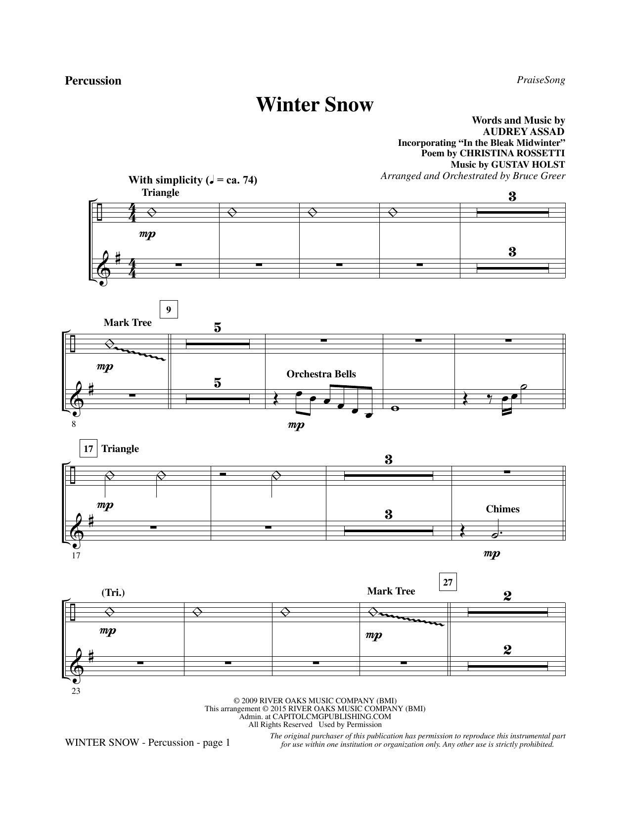 Bruce Greer Winter Snow - Percussion sheet music notes and chords. Download Printable PDF.