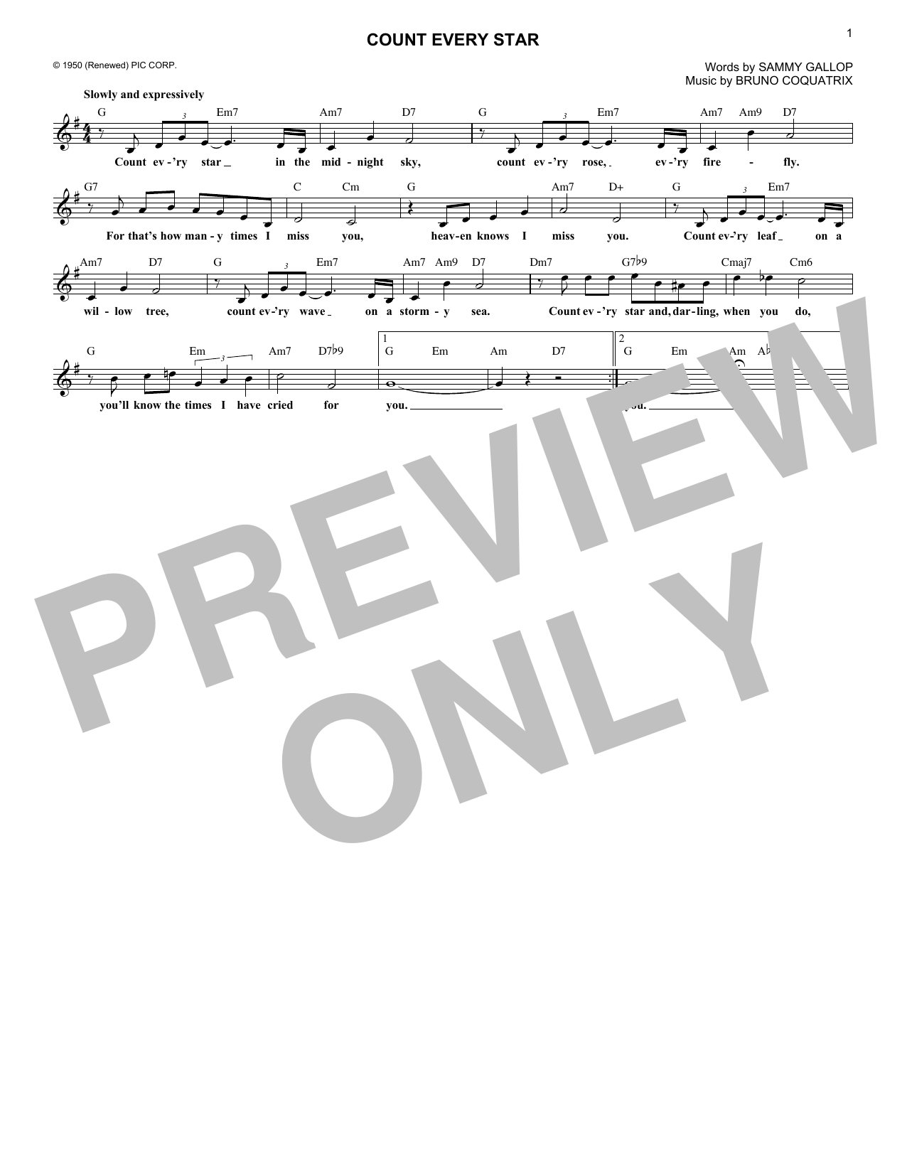 Bruno Coquatrix Count Every Star sheet music notes and chords arranged for Lead Sheet / Fake Book