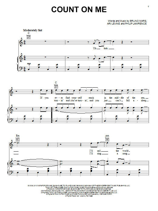 Bruno Mars Count On Me sheet music notes and chords arranged for Guitar Tab (Single Guitar)