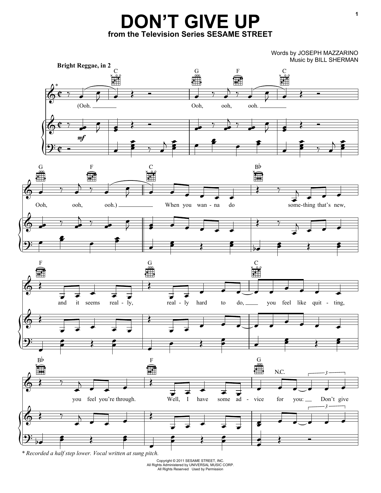 Bruno Mars Don't Give Up (from Sesame Street) sheet music notes and chords arranged for Ukulele