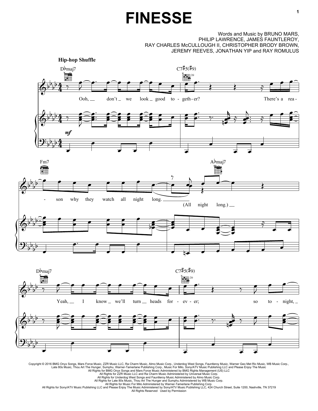 Bruno Mars Finesse sheet music notes and chords arranged for Really Easy Piano