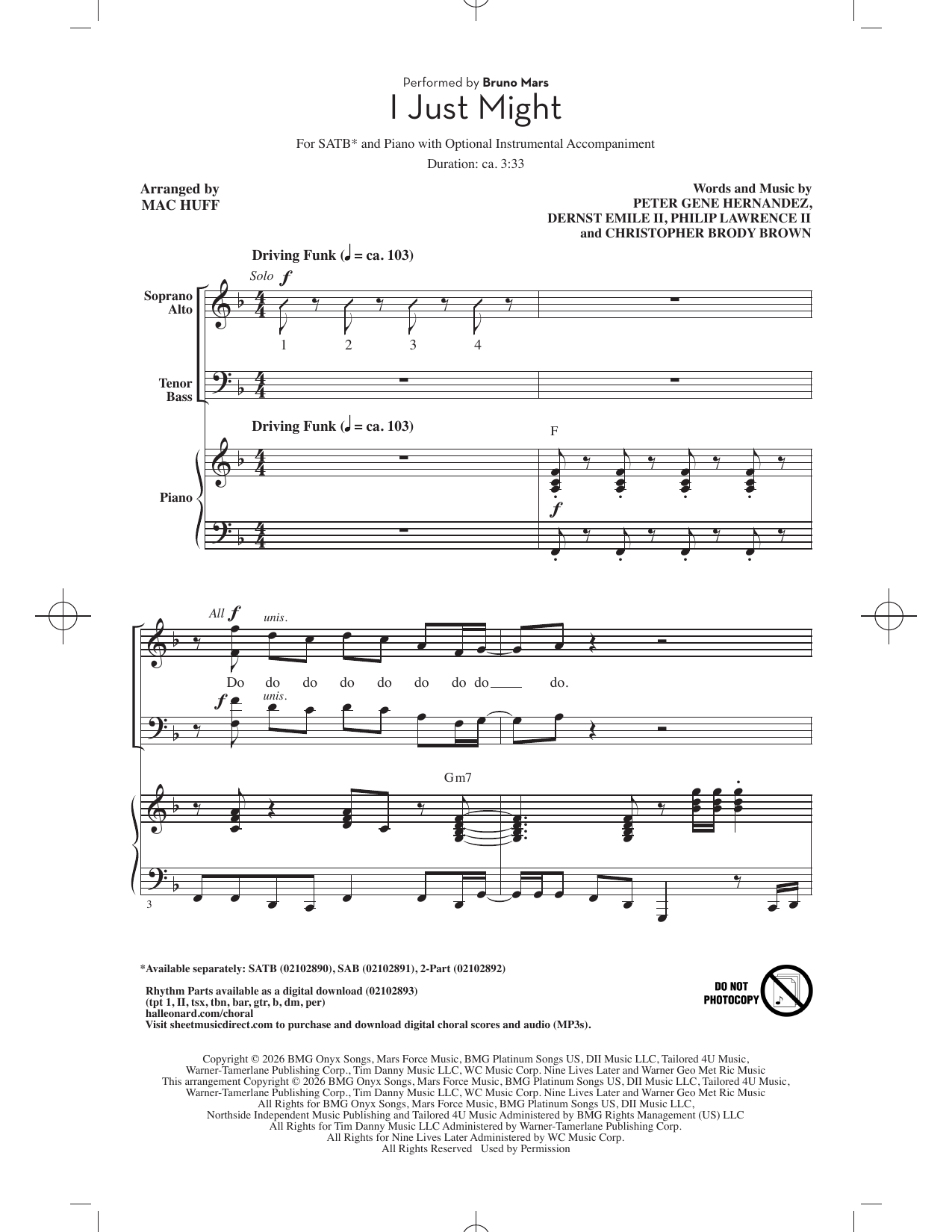 Bruno Mars I Just Might (arr. Mac Huff) sheet music notes and chords arranged for SATB Choir