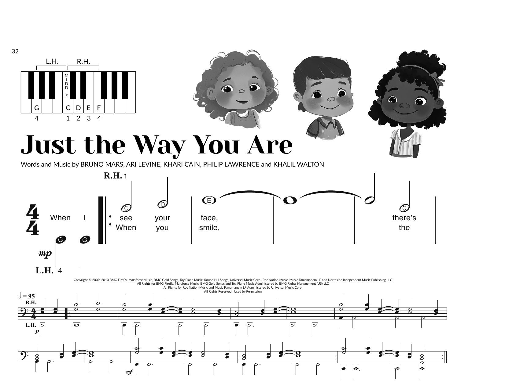 Bruno Mars Just The Way You Are (arr. Brittany McCorriston) sheet music notes and chords arranged for Very Beginner Piano
