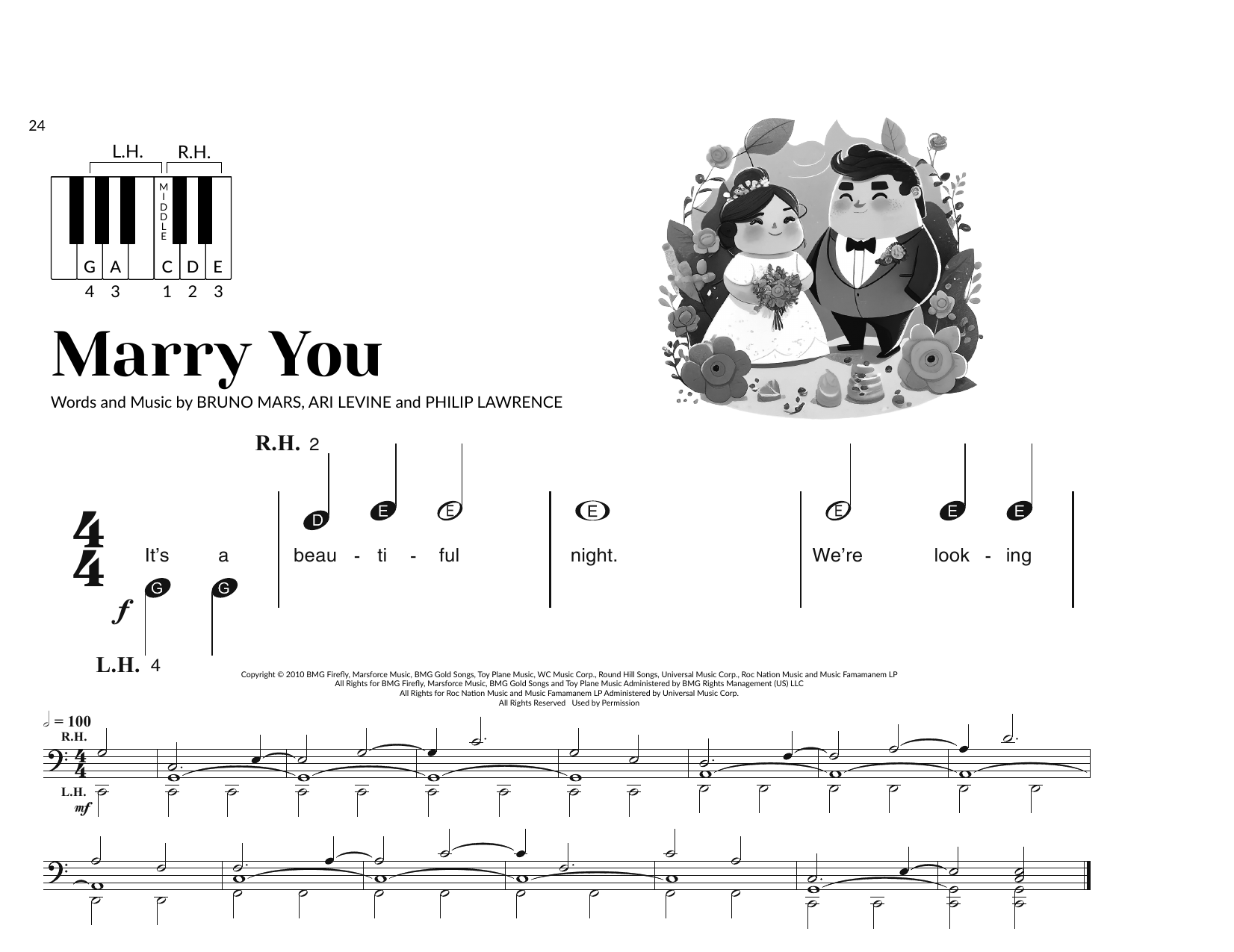 Bruno Mars Marry You (arr. Brittany McCorriston) sheet music notes and chords arranged for Very Beginner Piano