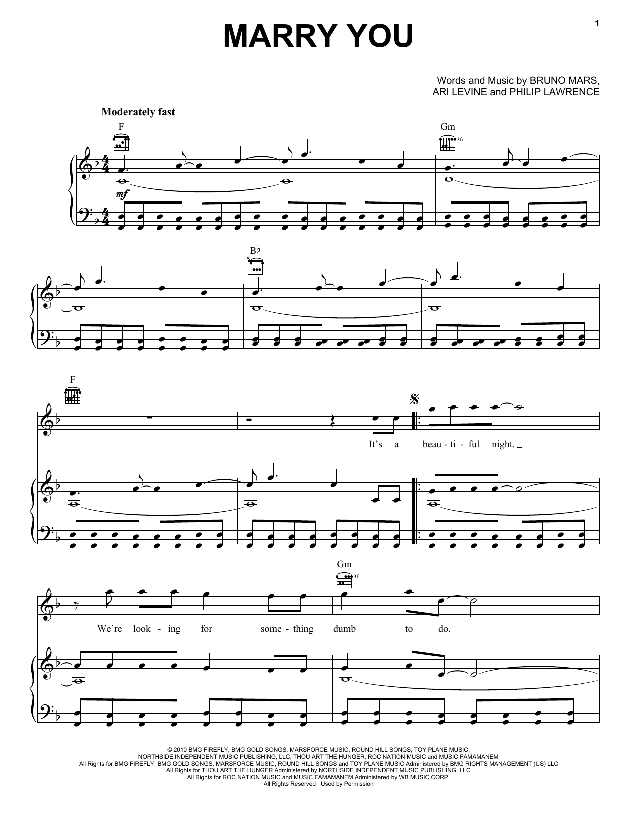 Bruno Mars Marry You sheet music notes and chords arranged for Easy Guitar Tab