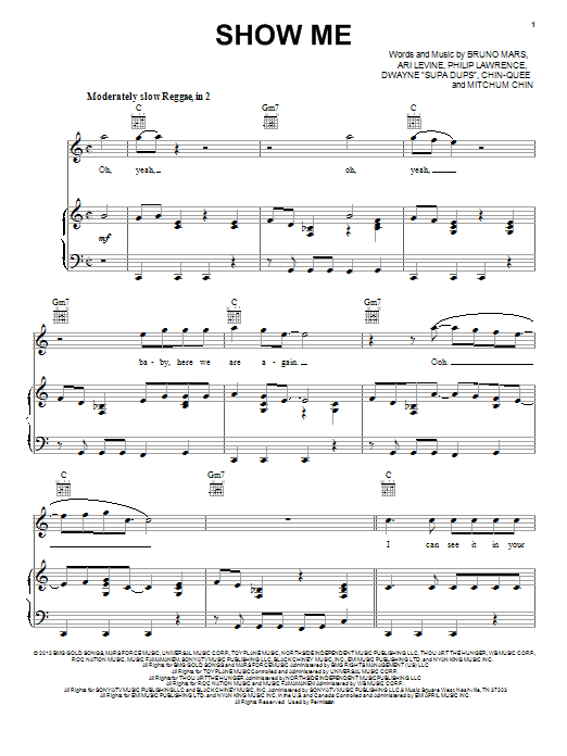 Bruno Mars Show Me sheet music notes and chords arranged for Easy Guitar Tab