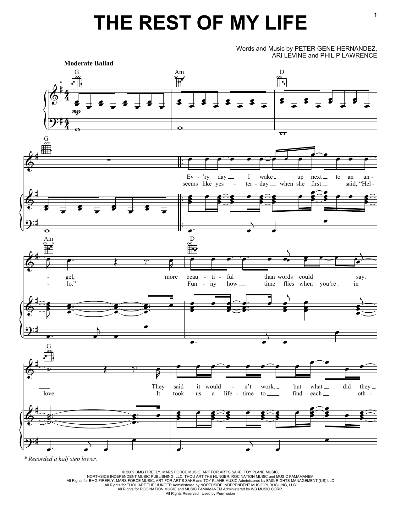 Bruno Mars The Rest Of My Life sheet music notes and chords arranged for Piano, Vocal & Guitar Chords (Right-Hand Melody)