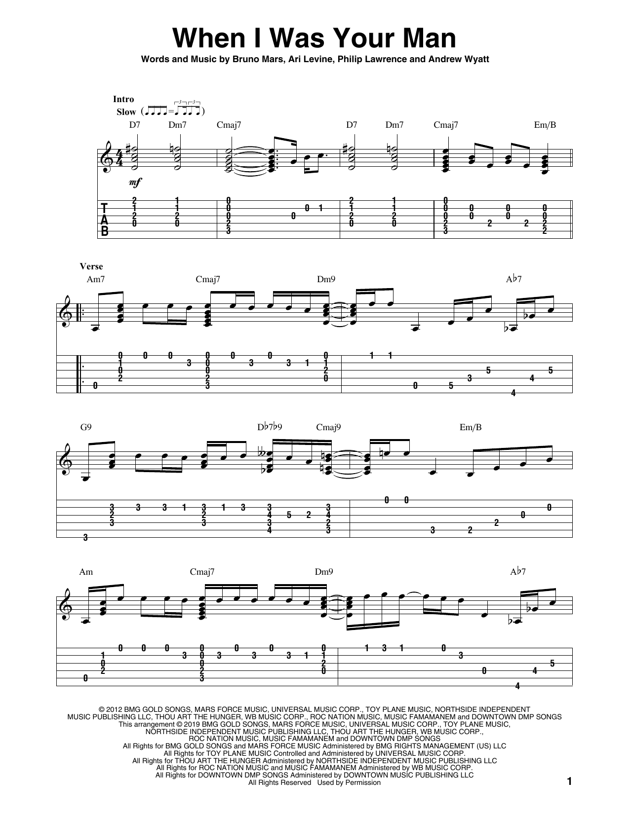 Bruno Mars When I Was Your Man (arr. Bill LaFleur) sheet music notes and chords arranged for Solo Guitar