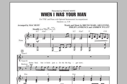 Bruno Mars When I Was Your Man (arr. Mac Huff) sheet music notes and chords arranged for TTBB Choir