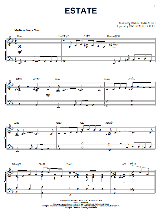 Bruno Martino Estate [Jazz version] (arr. Brent Edstrom) sheet music notes and chords arranged for Piano Solo