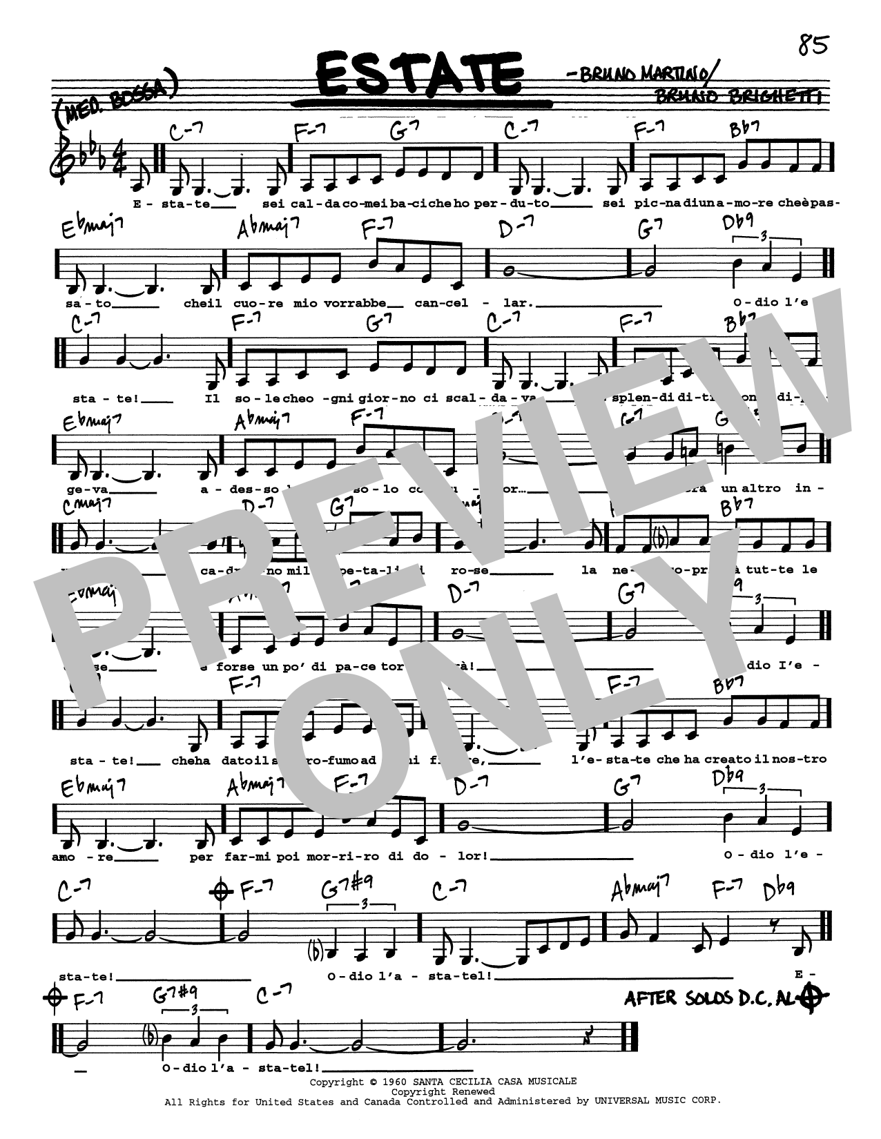 Bruno Martino Estate (Low Voice) sheet music notes and chords arranged for Real Book – Melody, Lyrics & Chords