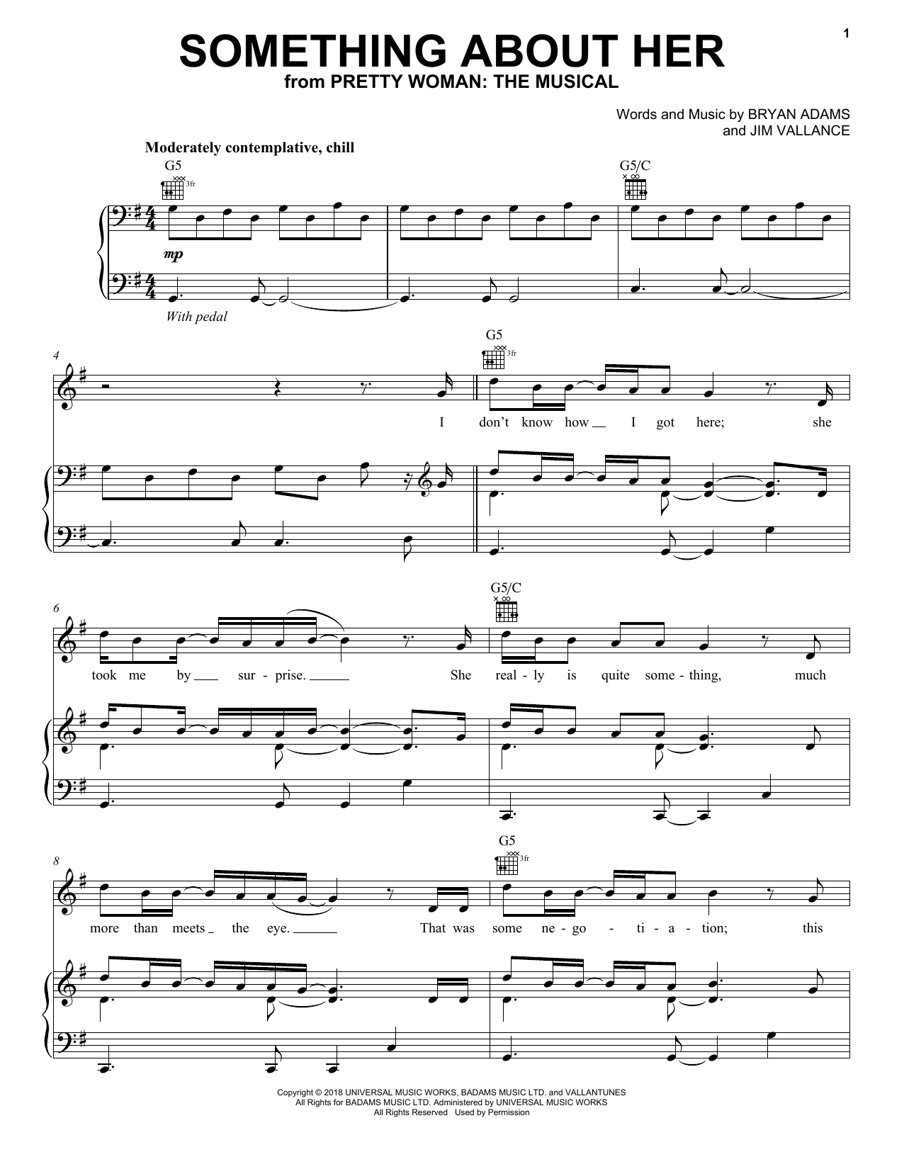 Bryan Adams & Jim Vallance Something About Her (from Pretty Woman: The Musical) sheet music notes and chords arranged for Piano & Vocal