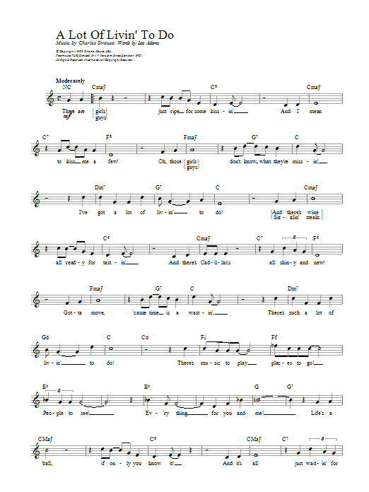 Bryan Adams A Lot Of Livin' To Do sheet music notes and chords arranged for Vocal Pro + Piano/Guitar