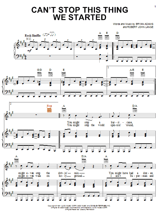 Bryan Adams Can't Stop This Thing We Started sheet music notes and chords arranged for Easy Piano