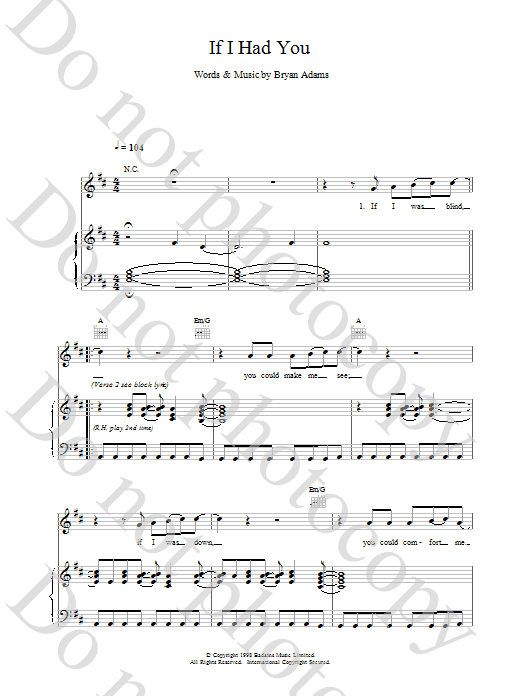 Bryan Adams If I Had You sheet music notes and chords arranged for Piano, Vocal & Guitar Chords
