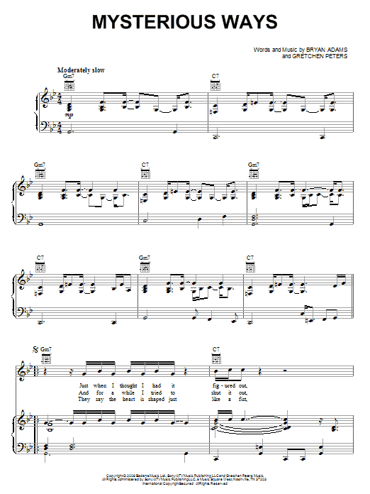 Bryan Adams Mysterious Ways sheet music notes and chords arranged for Piano, Vocal & Guitar Chords (Right-Hand Melody)
