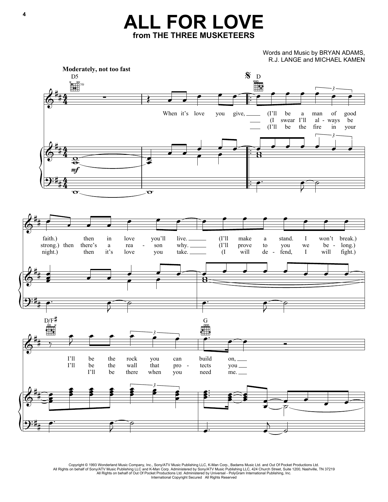 Bryan Adams, Rod Stewart & Sting All For Love sheet music notes and chords arranged for Lead Sheet / Fake Book