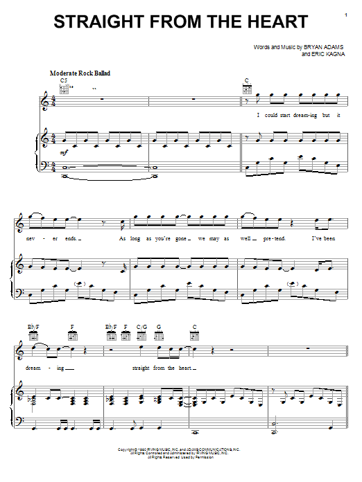 Bryan Adams Straight From The Heart sheet music notes and chords arranged for Easy Piano
