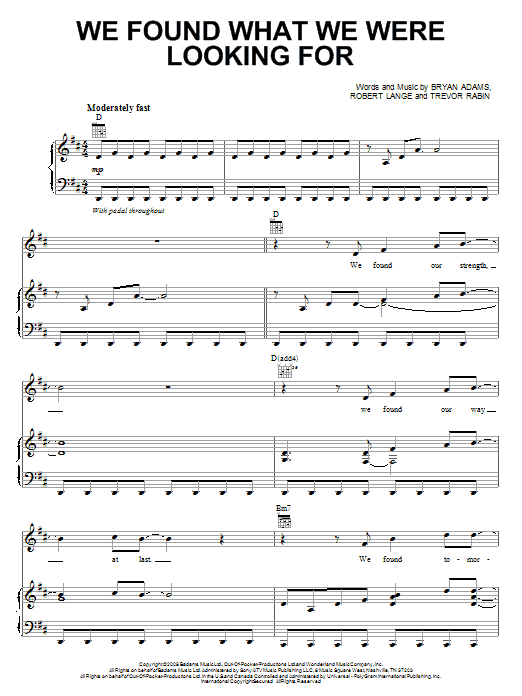 Bryan Adams We Found What We Were Looking For sheet music notes and chords arranged for Piano, Vocal & Guitar Chords (Right-Hand Melody)