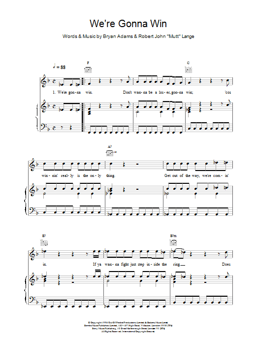 Bryan Adams We're Gonna Win sheet music notes and chords arranged for Piano, Vocal & Guitar Chords