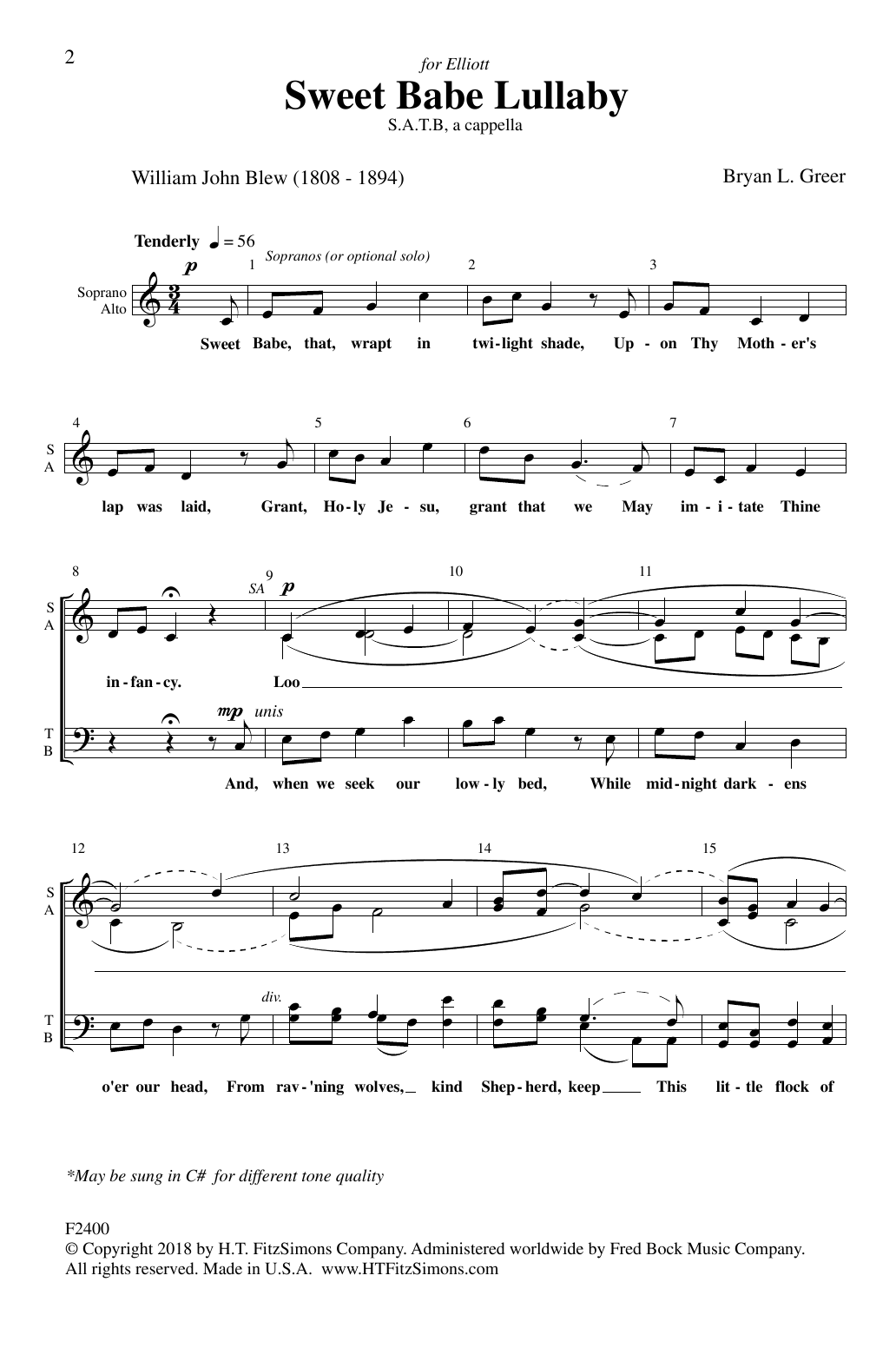 Bryan Greer Sweet Babe Lullaby sheet music notes and chords arranged for SATB Choir