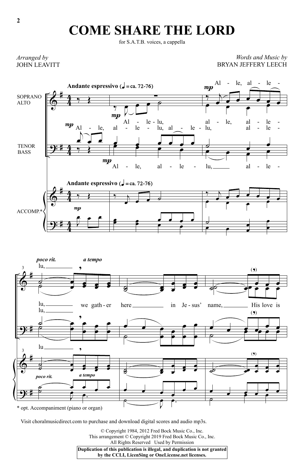 Bryan Jeffery Leech Come, Share The Lord (arr. John Leavitt) sheet music notes and chords arranged for SATB Choir