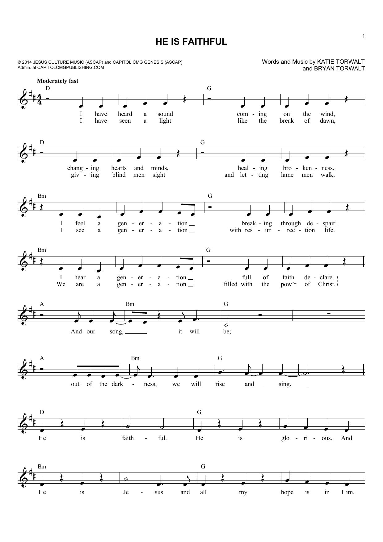 Bryan Torwalt He Is Faithful sheet music notes and chords arranged for Lead Sheet / Fake Book