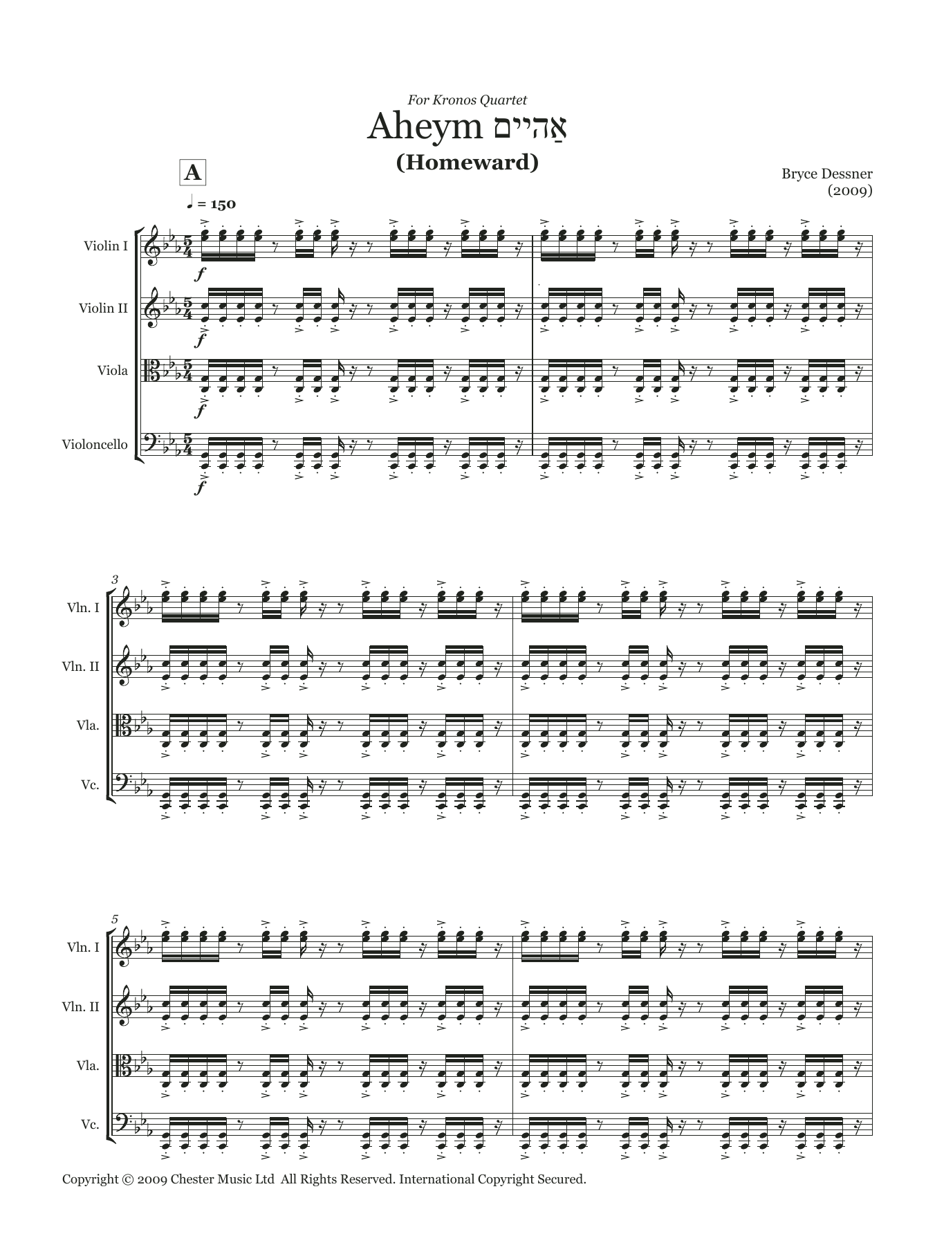 Bryce Dessner Aheym (String quartet score & parts) sheet music notes and chords arranged for String Ensemble