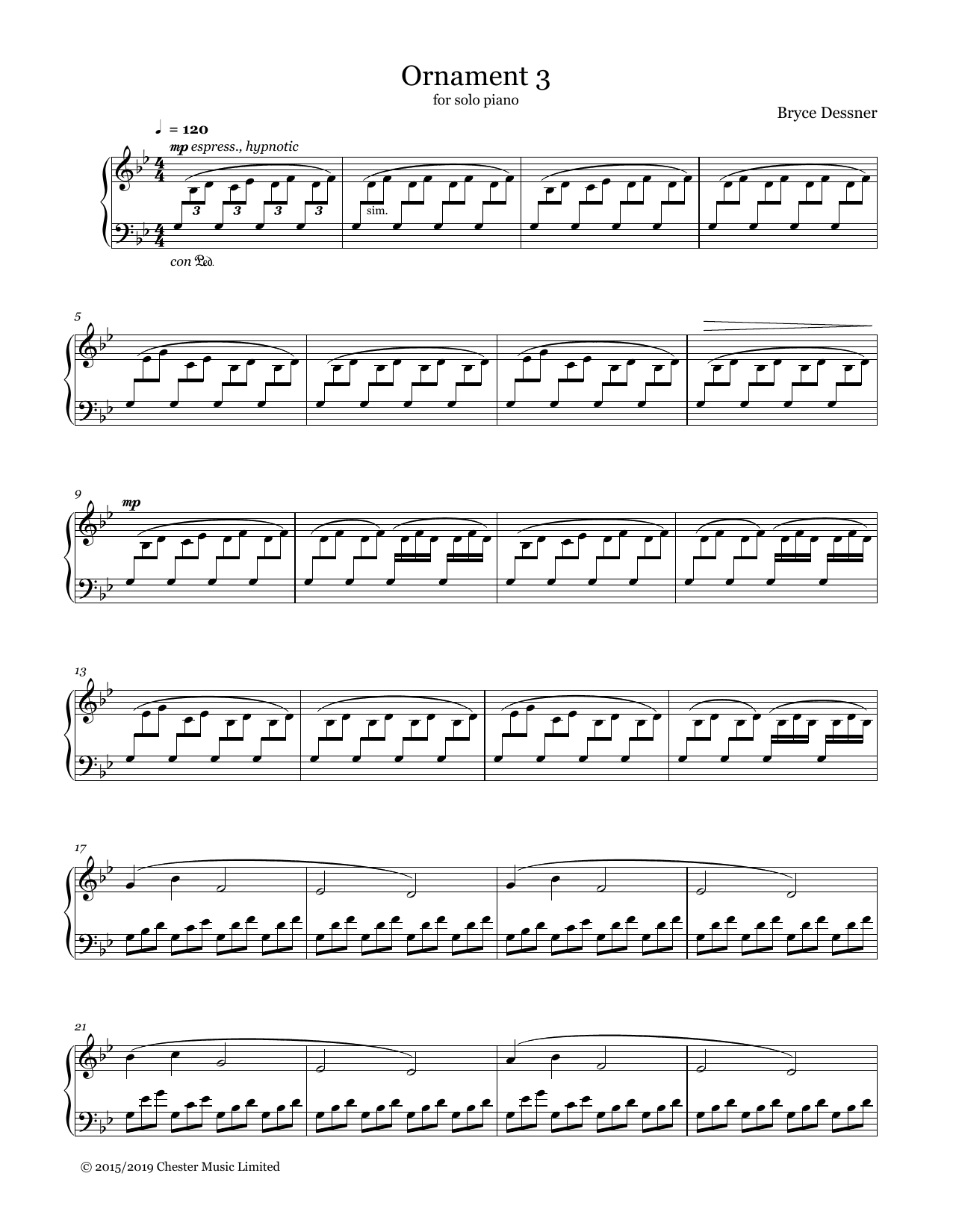 Bryce Dessner Ornament 3 sheet music notes and chords arranged for Piano Solo