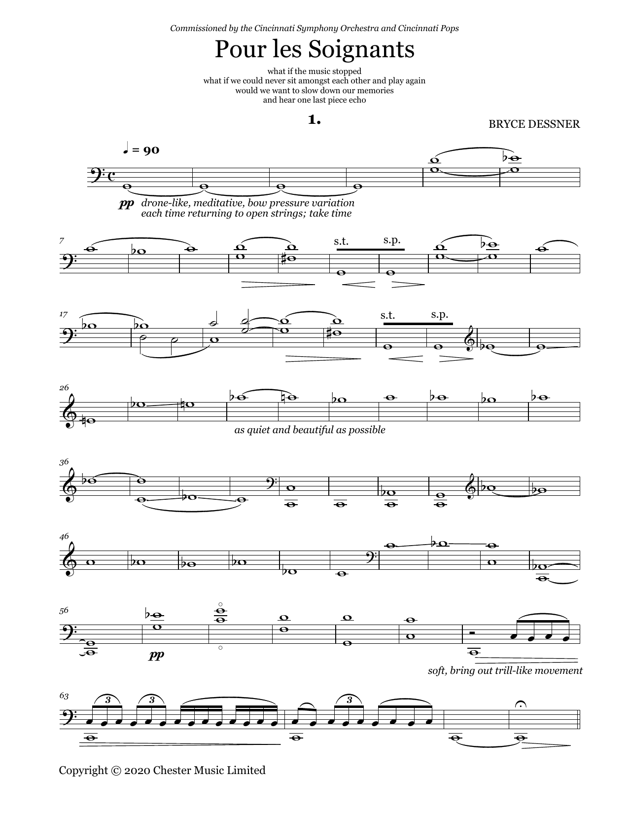 Bryce Dessner Pour les Soignants sheet music notes and chords arranged for Cello Solo