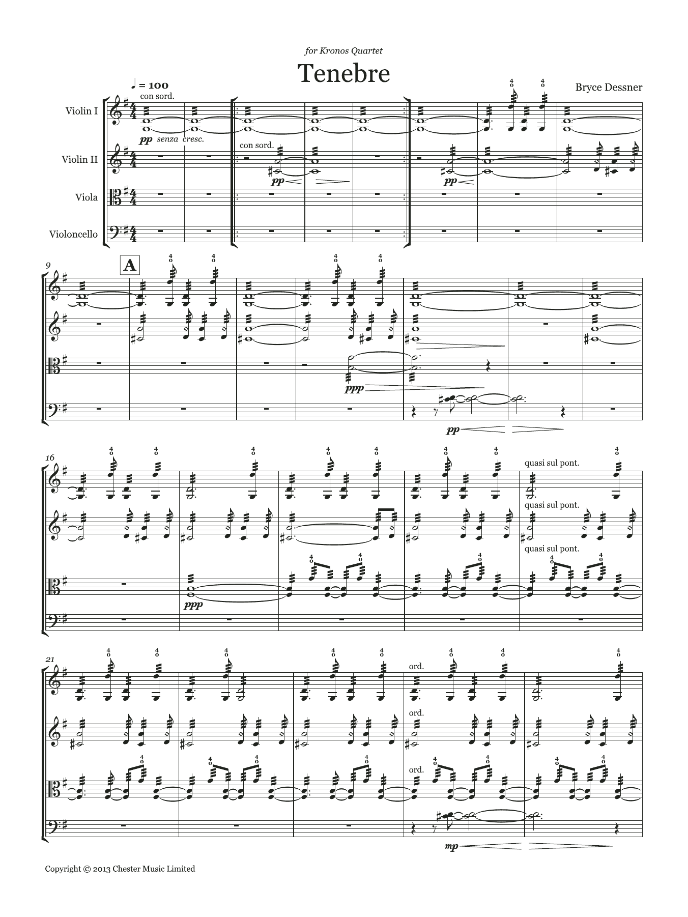 Bryce Dessner Tenebre (String quartet score & parts) sheet music notes and chords arranged for String Ensemble