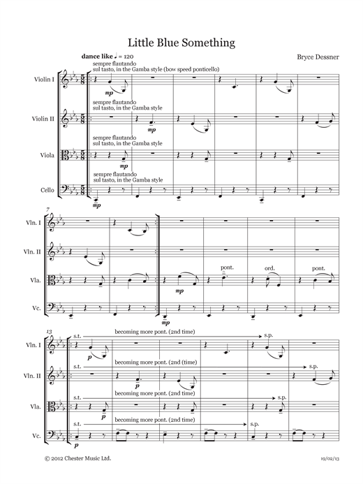 Bryce Dessner Little Blue Something (String quartet score & parts) sheet music notes and chords arranged for Chamber Group