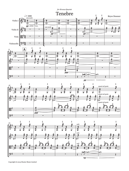 Bryce Dessner Tenebre (String quartet score & parts) sheet music notes and chords arranged for Chamber Group