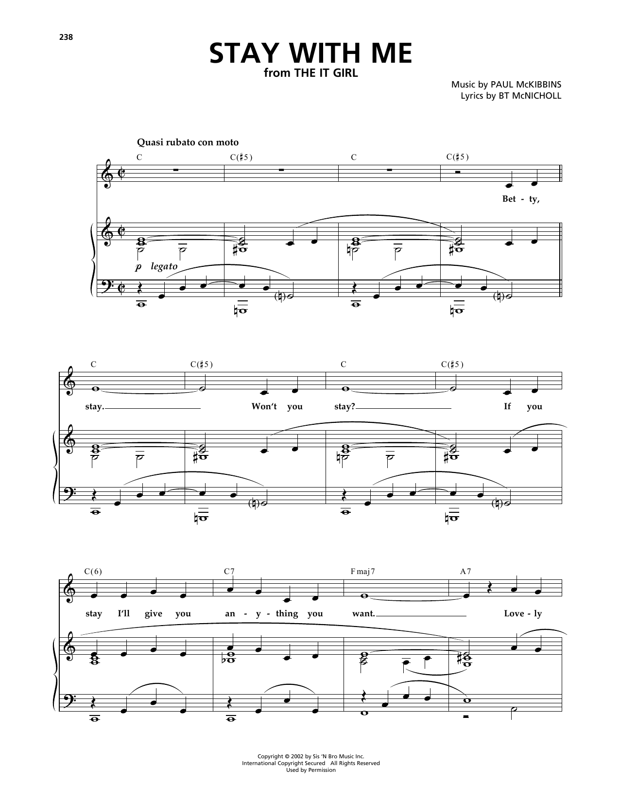 Bt Mcnicholl Stay With Me (from 101 Dalmatians The Musical) sheet music notes and chords arranged for Piano & Vocal
