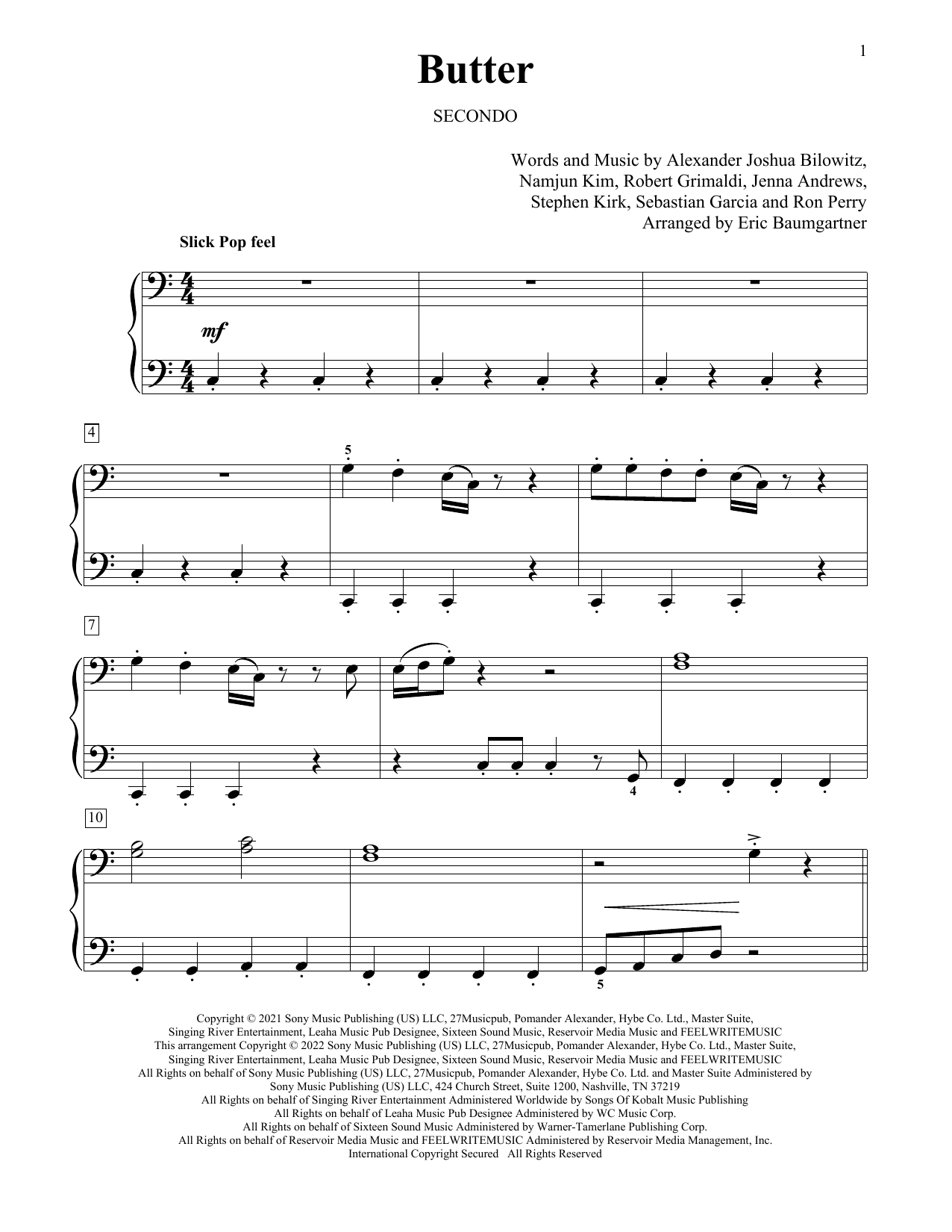 BTS Butter (arr. Eric Baumgartner) sheet music notes and chords arranged for Piano Duet
