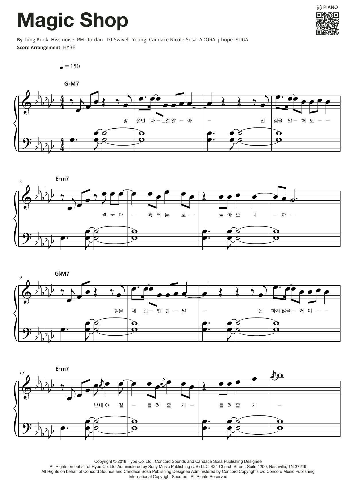 BTS Magic Shop sheet music notes and chords arranged for Easy Piano