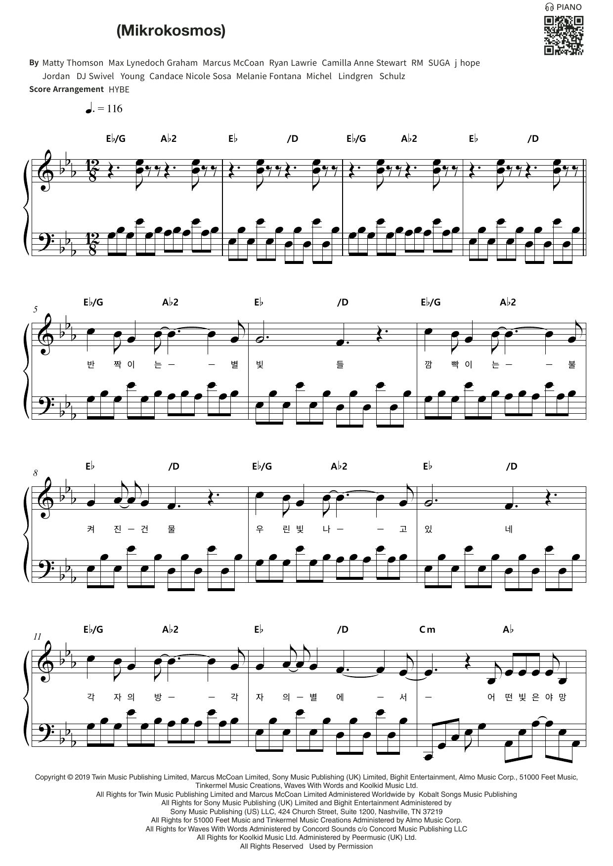 BTS Mikrokosmos sheet music notes and chords arranged for Easy Piano