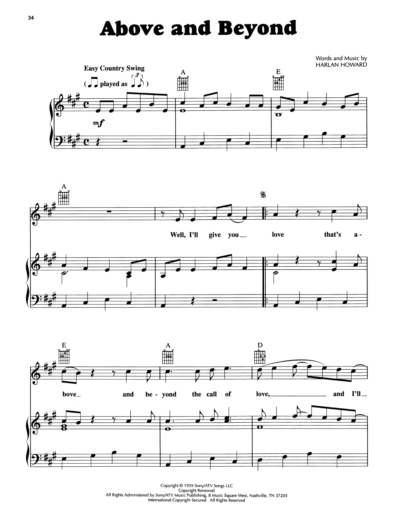 Buck Owens Above And Beyond sheet music notes and chords arranged for Piano, Vocal & Guitar Chords (Right-Hand Melody)