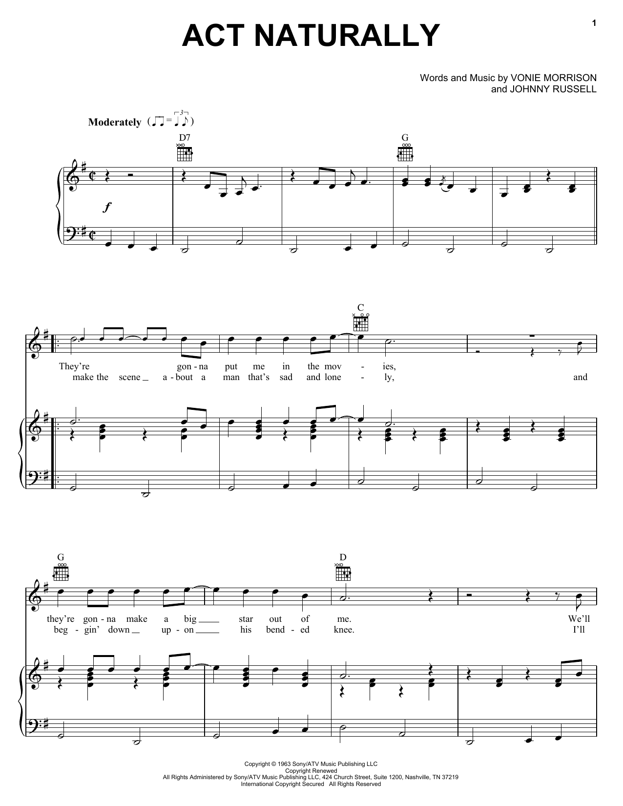 Buck Owens Act Naturally sheet music notes and chords arranged for Real Book – Melody, Lyrics & Chords