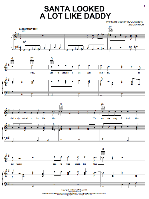 Buck Owens Santa Looked A Lot Like Daddy sheet music notes and chords arranged for Piano, Vocal & Guitar Chords (Right-Hand Melody)