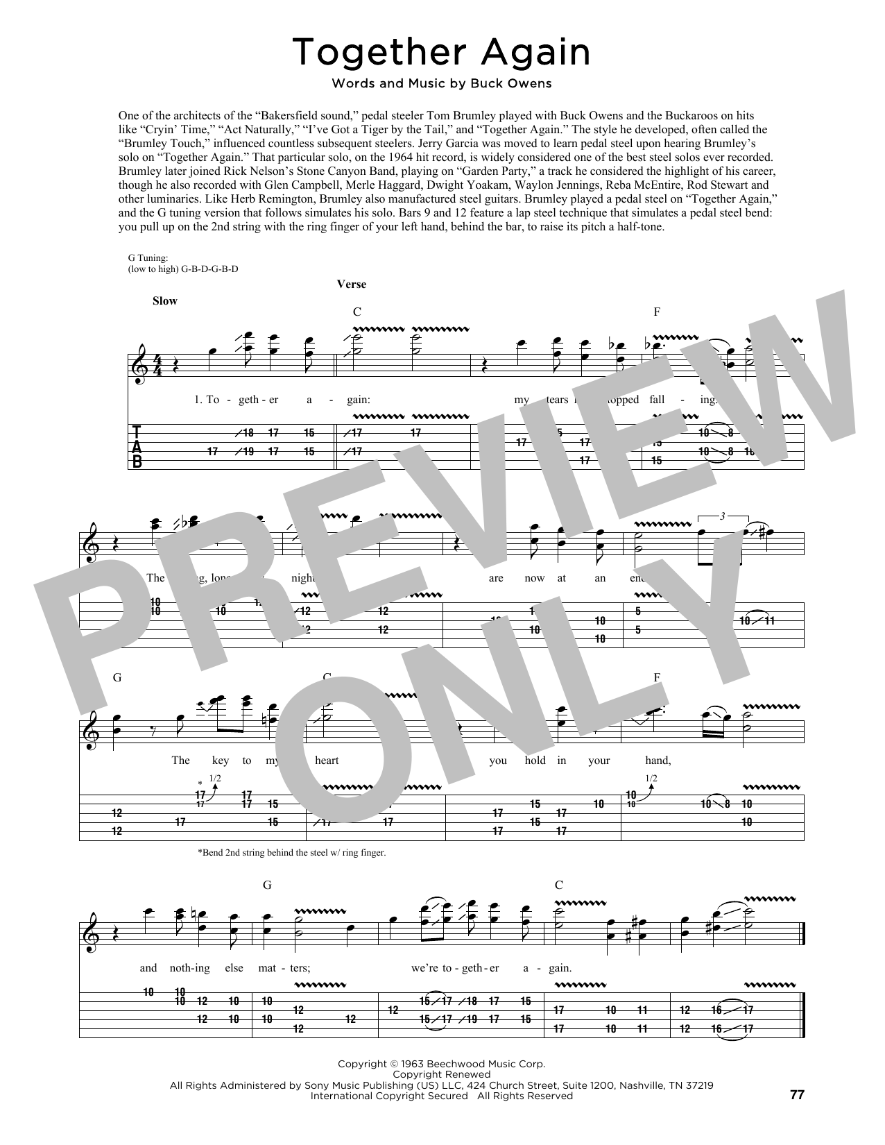 Buck Owens Together Again (arr. Fred Sokolow) sheet music notes and chords arranged for Guitar Tab