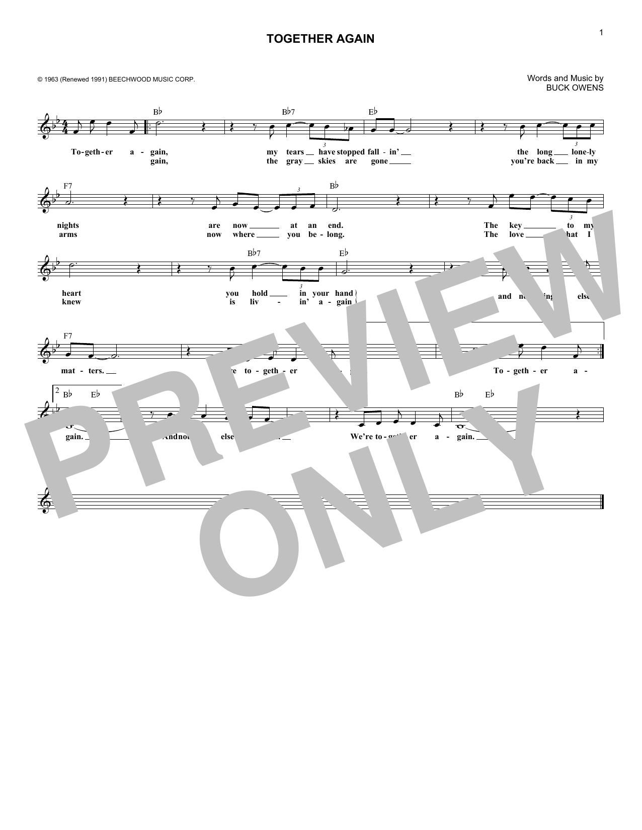 Buck Owens Together Again sheet music notes and chords arranged for Lead Sheet / Fake Book
